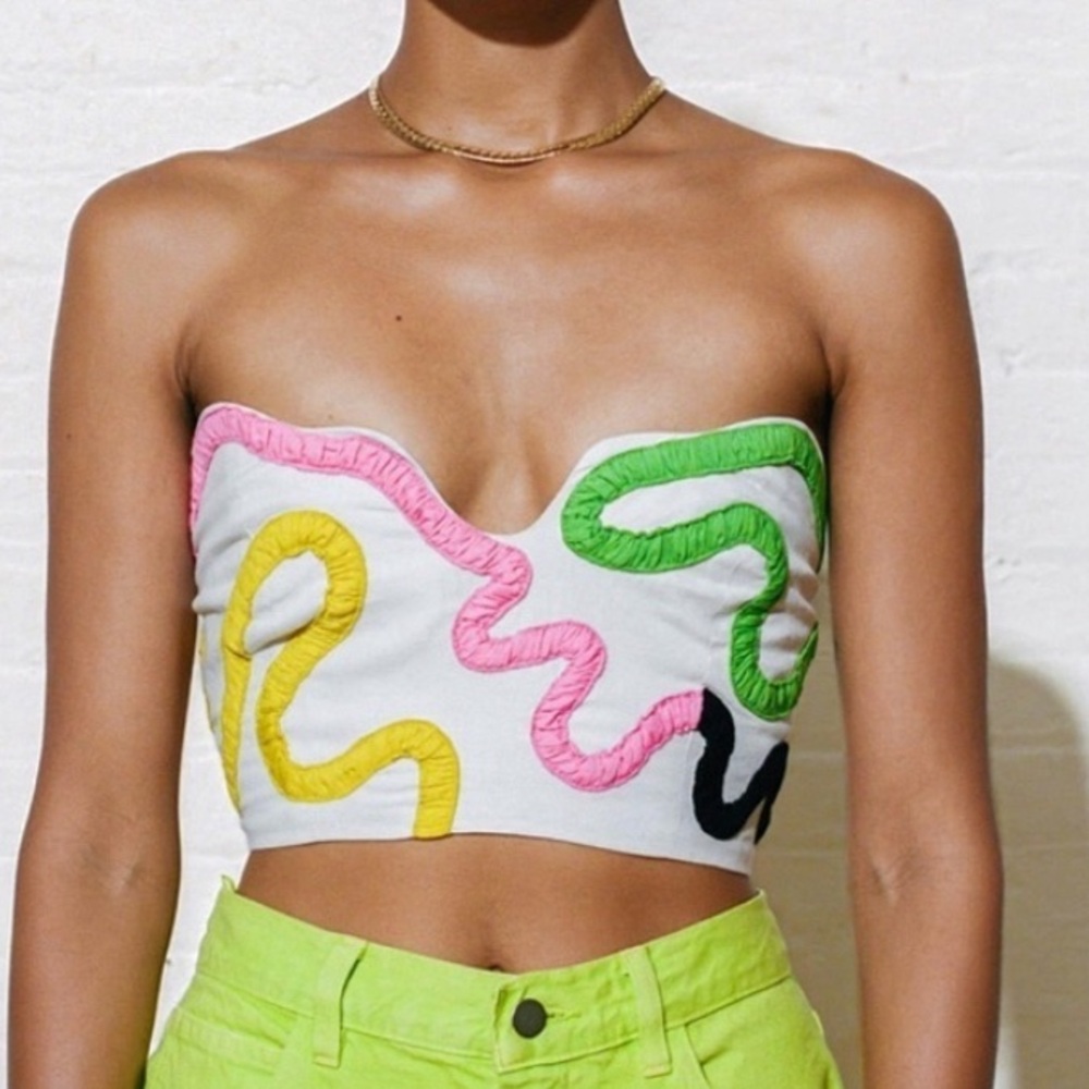 NWT Mara Hoffman Halona Sleeveless Crop Top White Multi Linen Blend Sz 10